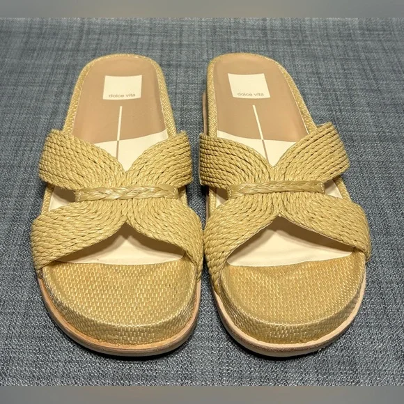 Dolce Vita Selda Raffia Slide Footbed Sandals Light Natural Size 7.5 - Picture 3 of 7